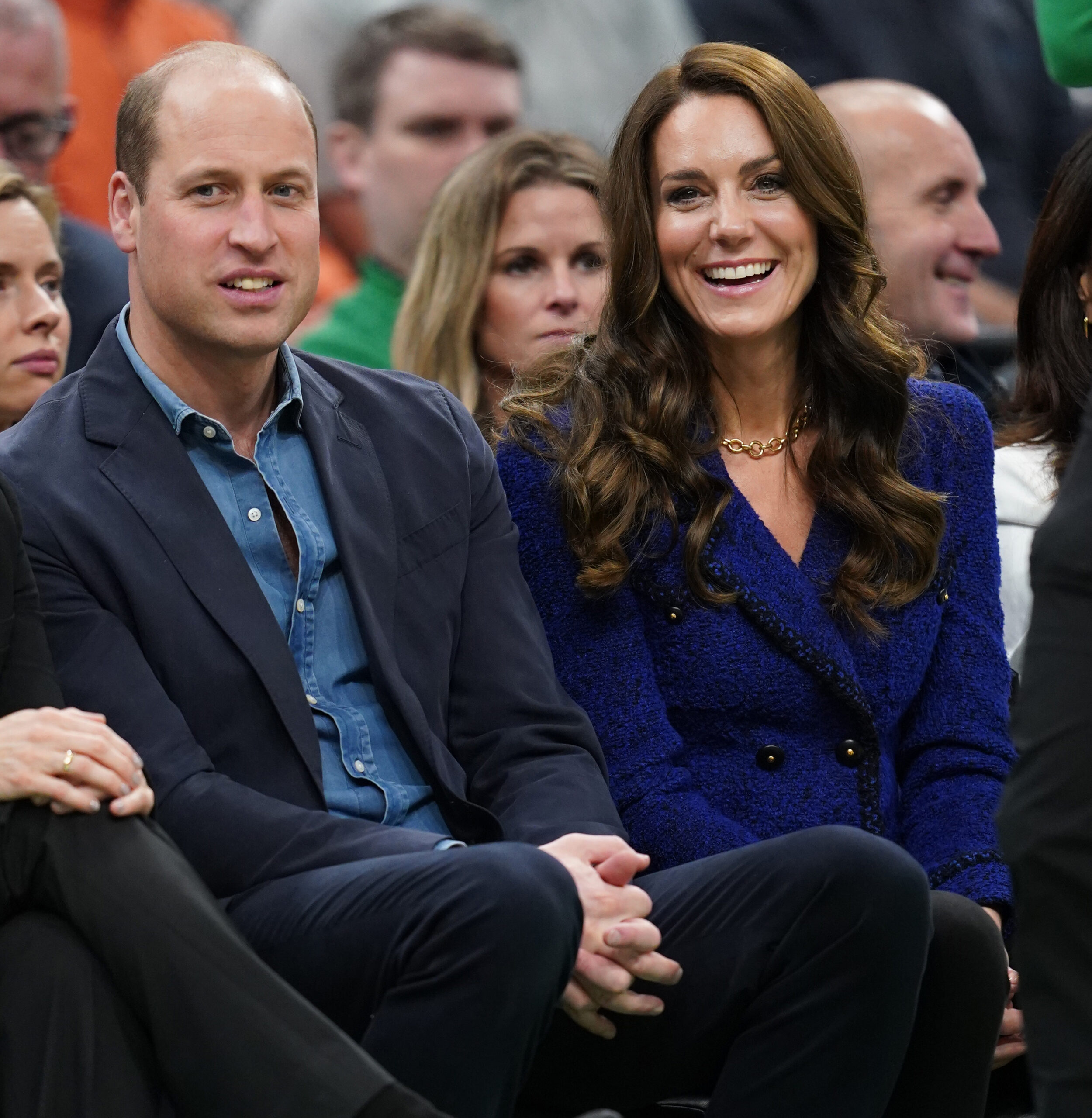 BOSTON, MASSACHUSETTS - NOVEMBER 30: Prince William, Prince of Wales and Catherine, Princess of Wales, watch the NBA basketball game between the Boston Celtics and the Miami Heat at TD Garden on November 30, 2022 in Boston, Massachusetts. The Prince and Princess of Wales are visiting the coastal city of Boston to attend the second annual Earthshot Prize Awards Ceremony, an event which celebrates those whose work is helping to repair the planet. During their trip, which will last for three days, the royal couple will learn about the environmental challenges Boston faces as well as meeting those who are combating the effects of climate change in the area. (Photo by Paul Edwards - Pool/Getty Images)