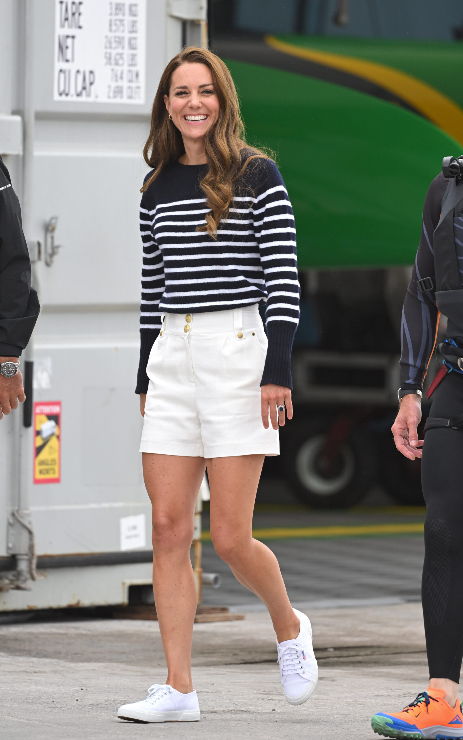 PLYMOUTH, ENGLAND - JULY 31: Catherine, Duchess of Cambridge during her visit to the 1851 Trust and the Great Britain SailGP Team on July 31, 2022 in Plymouth, England. During the visit, the Duchess of Cambridge took part in activities educating young people about sustainability. (Photo by Karwai Tang/WireImage)