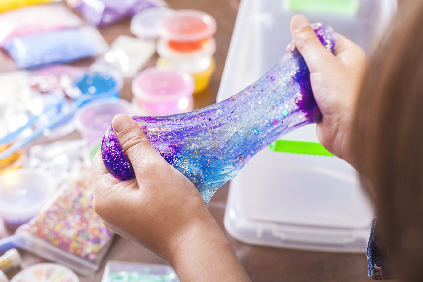 Kids playing with slime