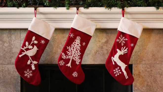 Christmas stockings hanging on the fireplace