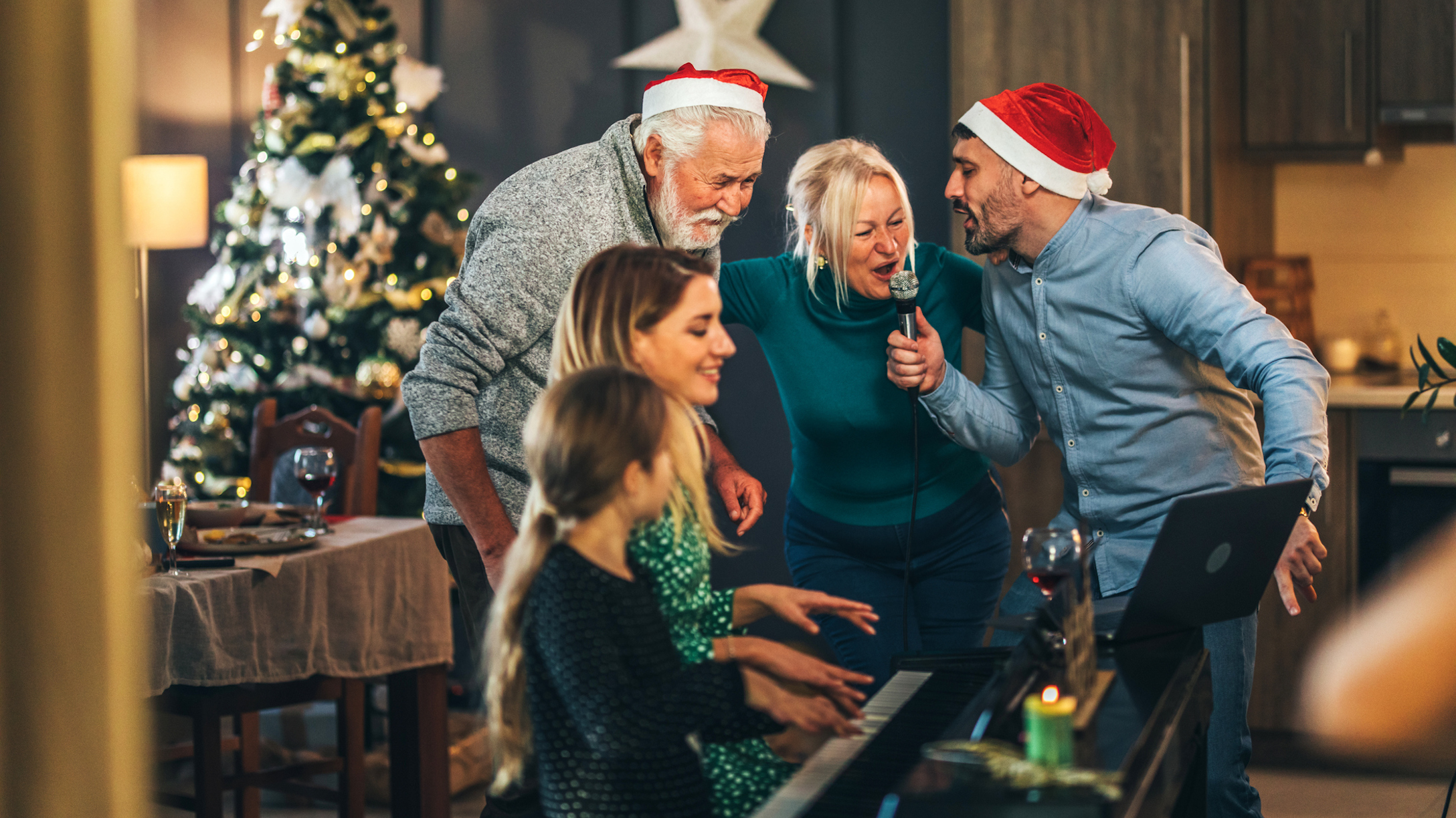 Family singing Christmas songs