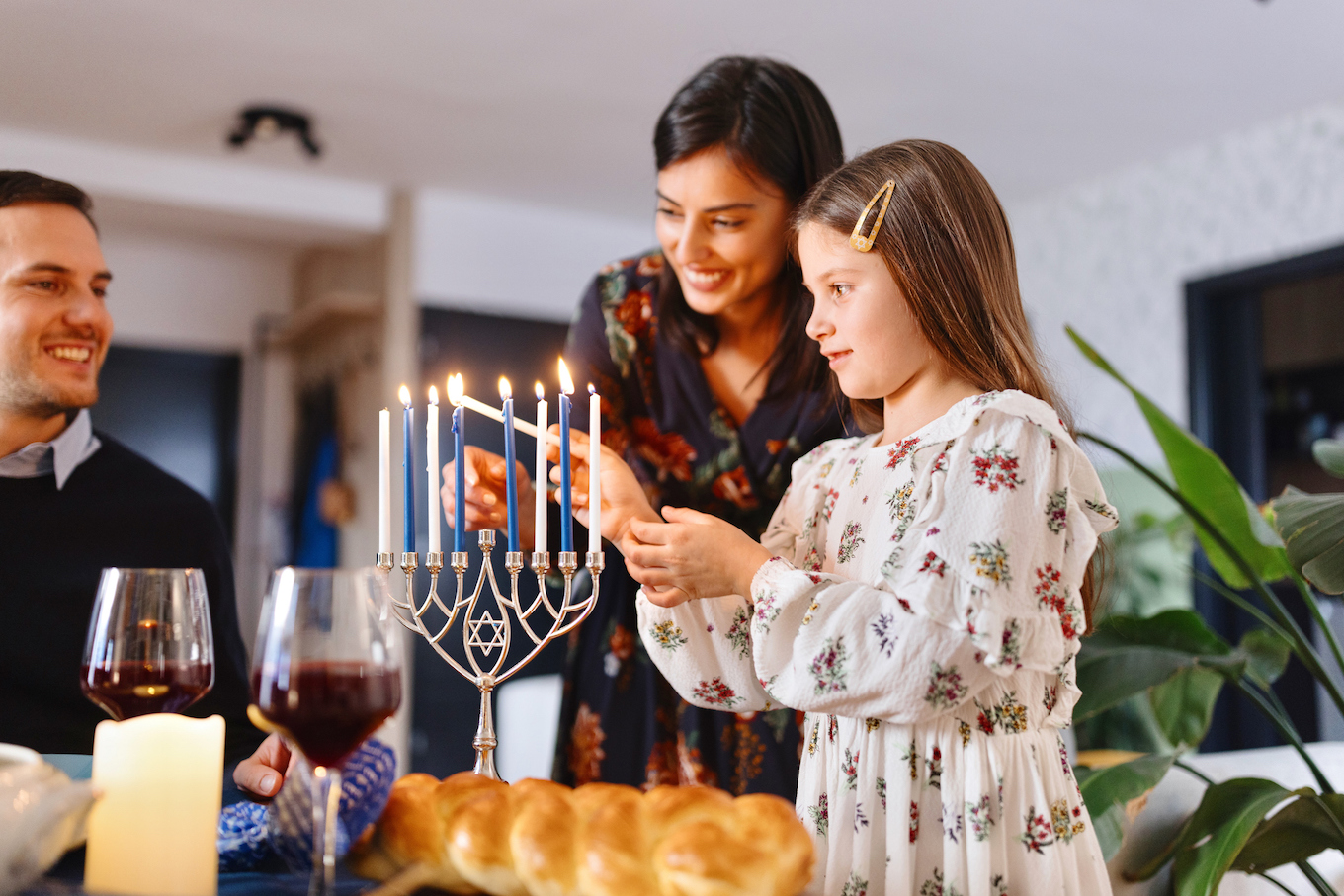 Family celebrating Hanukkah