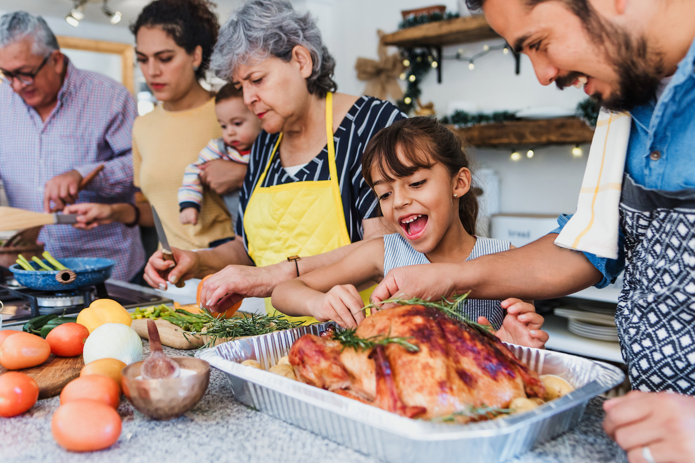 Family cooking Thanksgiving dinner