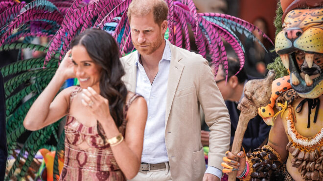 Meghan, Duchess of Sussex and Prince Harry, Duke of Sussex attend a folkloric presentation during their visit to Colombia on Aug. 15, 2024, in Bogota, Colombia. (Diego Cuevas/Getty Images/TNS)