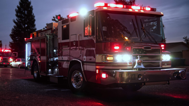 a firetruck with its lights on